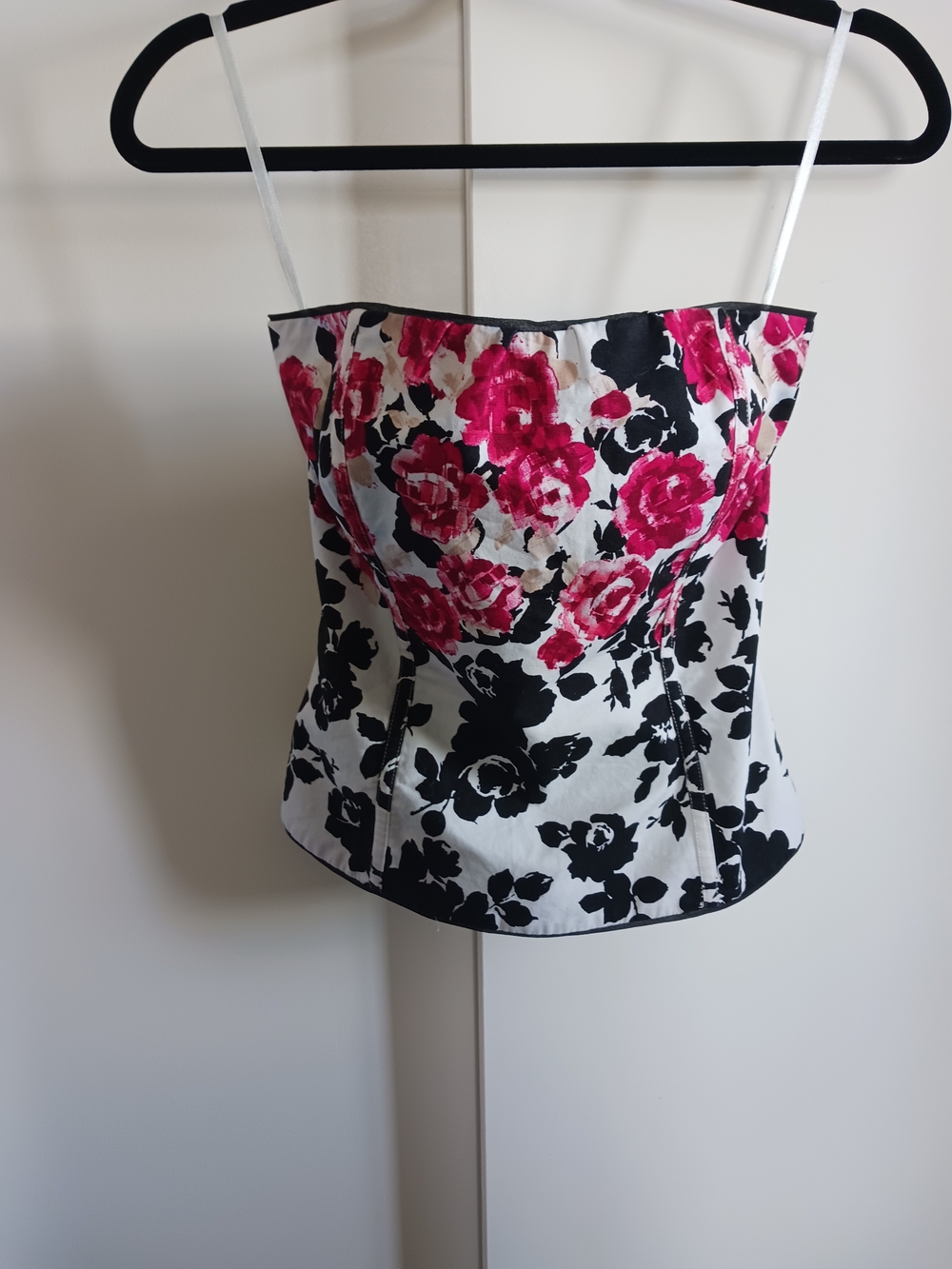 White House Black Market Pink and Black Floral Bustier Camisole